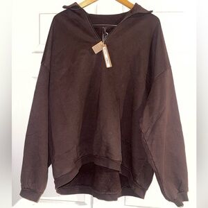 NWT SKIMS Boyfriend Fleece Slouchy Half Zip Pullover in Espresso